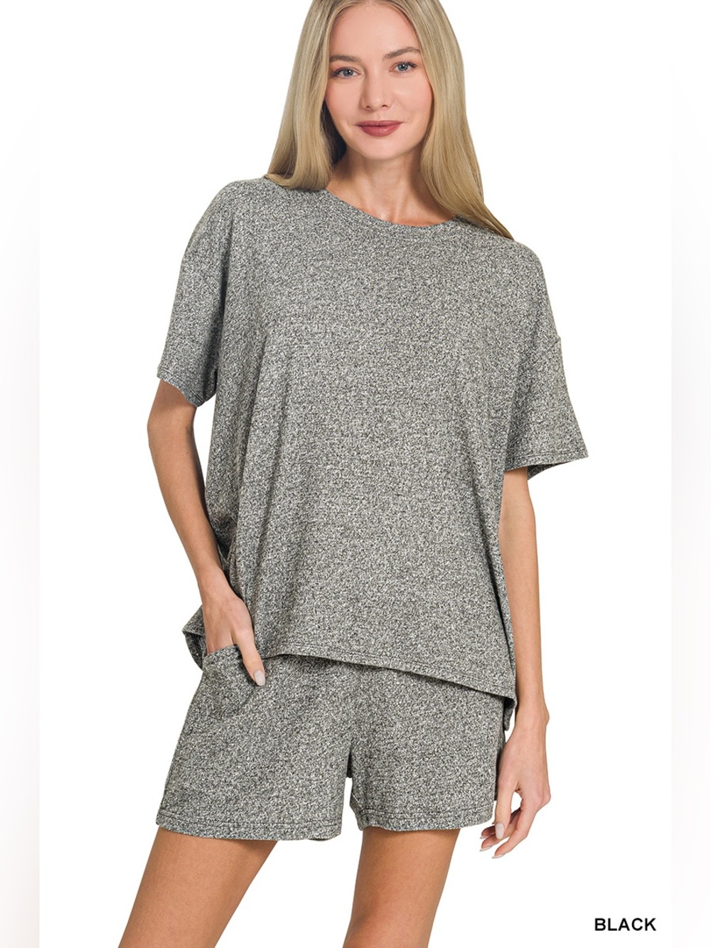 Zenana SOFT MELANGE SHORT SLEEVE TEE & SHORT PANTS SET